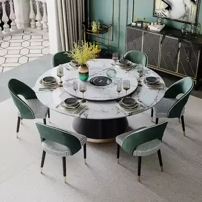 Nordic marble round dining table large and small household with turntable dining table multifunctional induction cooker table and chair combination