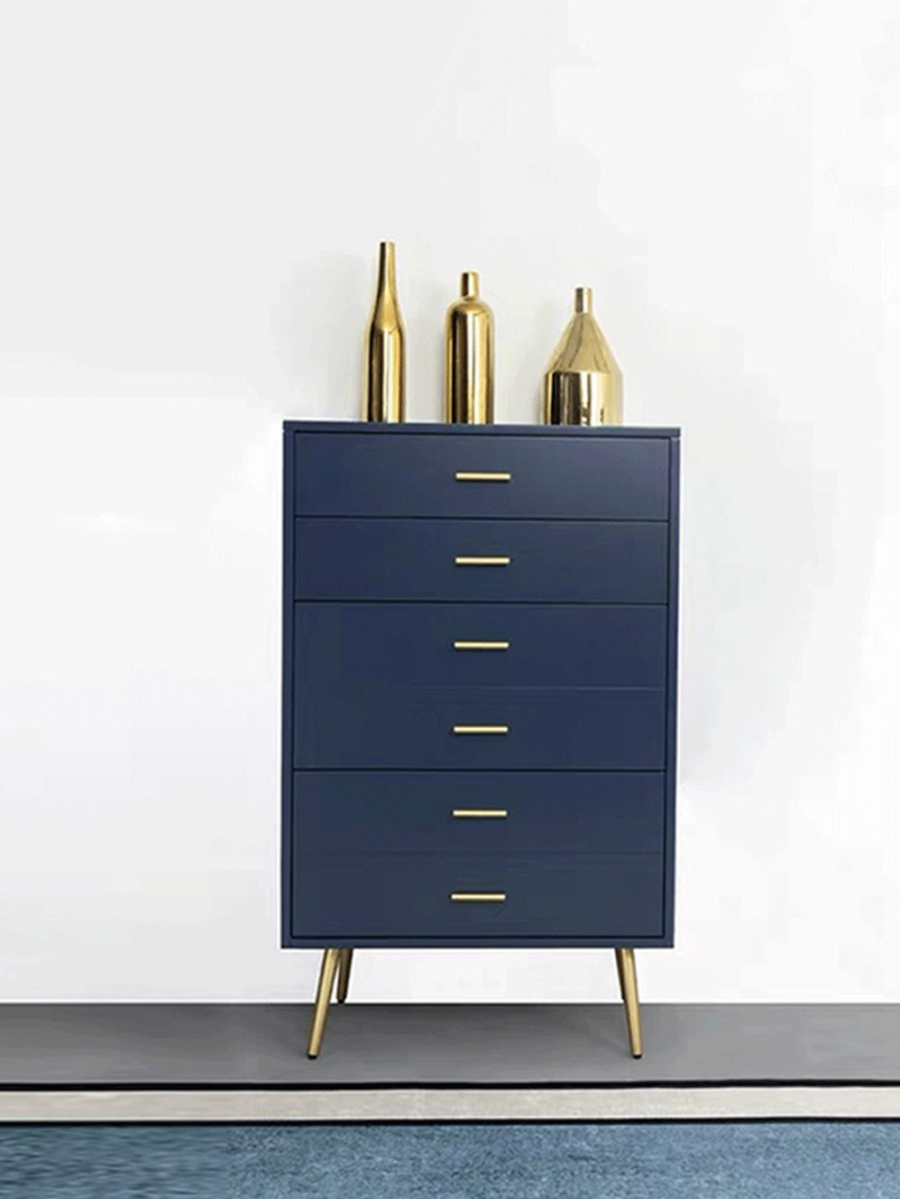 Nordic Hera light luxury four chest of drawers Bedroom storage cabinet Solid wood drawer storage cabinet Living room storage side cabinet Blue