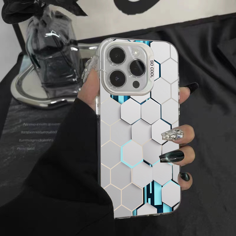 Trendy Brand Honeycomb Case for iPhone 15 Pro Max, New Color Silver Laser Design, Suitable for iPhone 14 Pro, Unisex, Anti-Drop for 13, Personalized for 12, Creative for 11, Premium Protective Case for Xs, Xr, 7/8 Plus