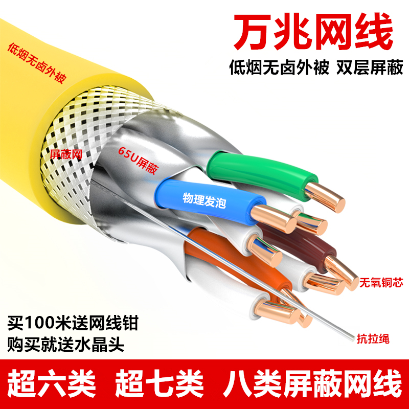 AMP Ultra Class 6 Double Shielded Pure Copper Mesh Cable POE Class 556 Gigabit Monitoring Household Oxygen-free Copper Super Class 7 Class 8