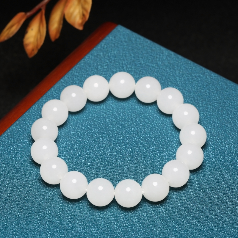 Xinjiang Hotan Jade Bracelet, White Jade for Men and Women, Round Beads, Jasper Bead Chain, Loose Beads, Jade Bracelet with Certificate