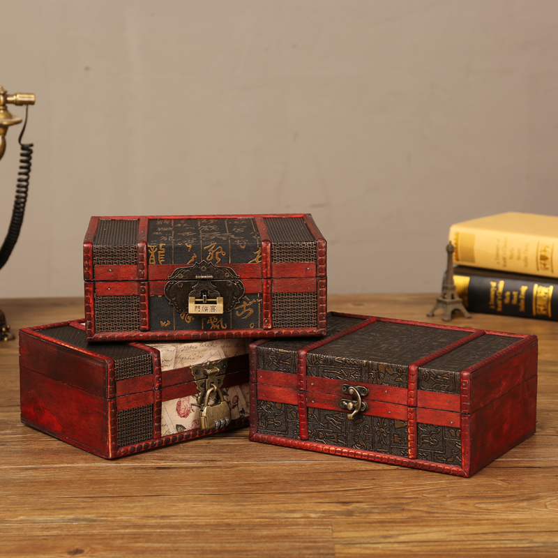 Locked storage box Chinese retro storage box letter book certificate password storage box treasure box wooden box