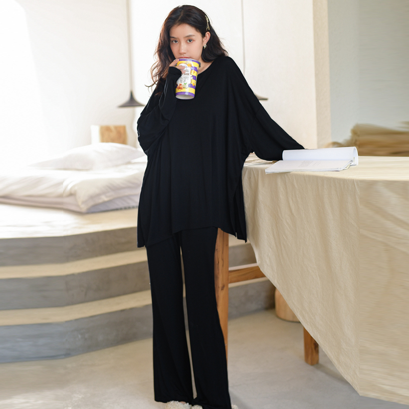 Long-Sleeved Lazy Pajamas for Women in Spring and Autum, Modal Pullover Home Clothes with Breast Pads, Autum and Winter Korean Style Casual Suits