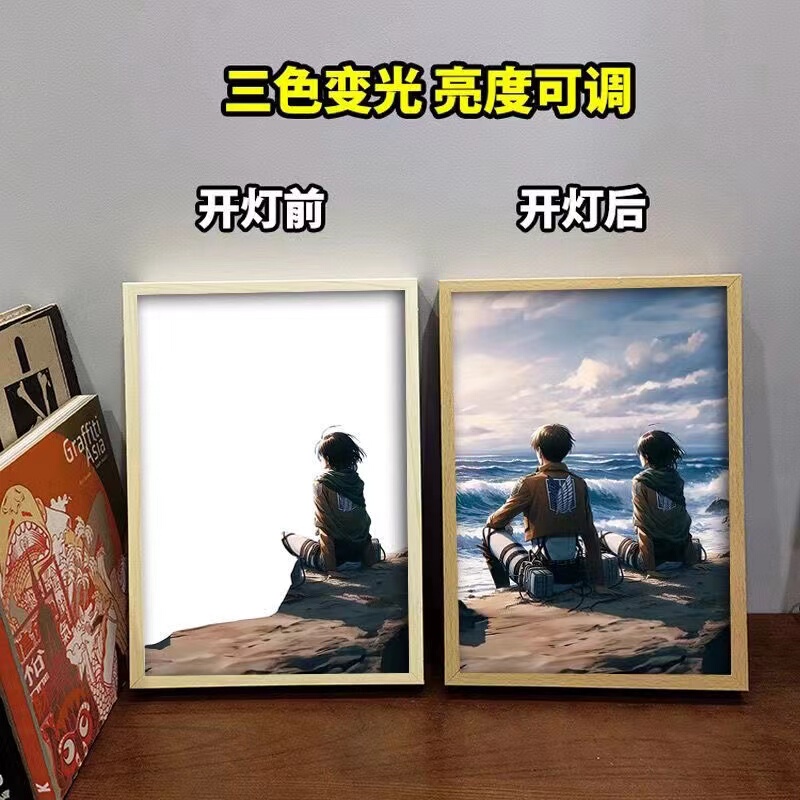 Attack on Titan Light-Up Art Featuring Eren and Mikasa, Display Stand, Gift, Night Light, Photo Frame, Glowing Painting for Bedroom Attack on Titan Light-Up Art Featuring Eren and Mikasa, Display Stand, Gift, Night Light, Photo Frame, Glowing Painting for Bedroom