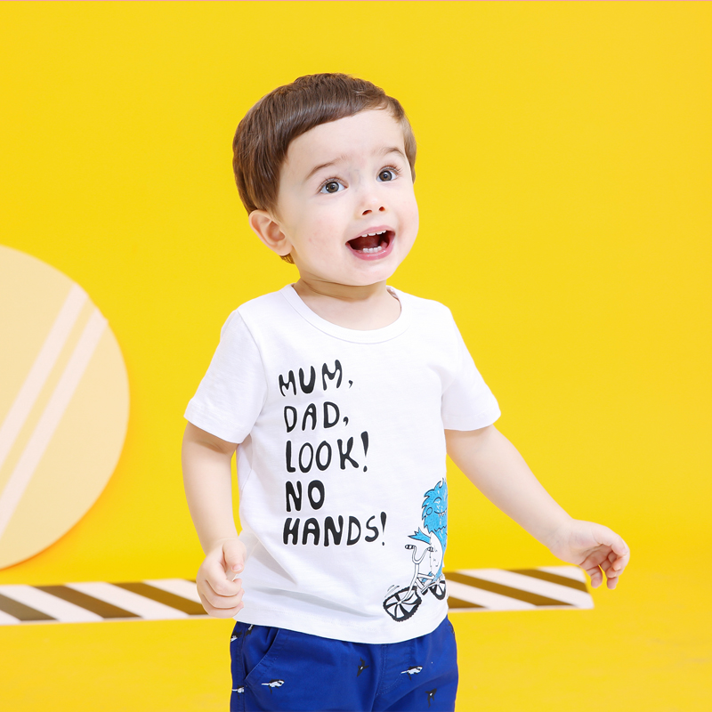 Zero Yu Kids Wear 2019 New Short Sleeves Han Cartoon Printing Summer Pure Cotton Boys Round T Shirt