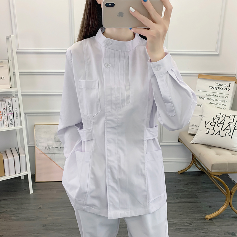 Nightingale Nurse Uniform Two-Piece Set for Women, Long-Sleeved Hospital Dental Uniform, Pleated White Short-Sleeved Work Clothes