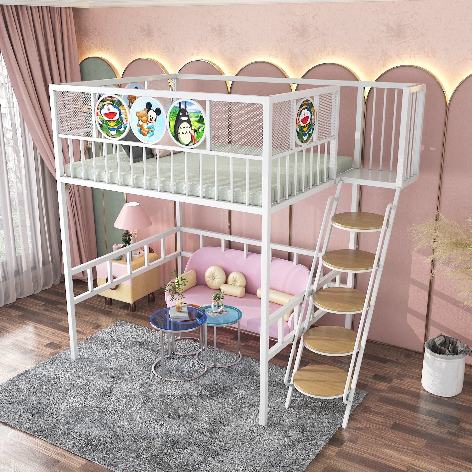 Children elevated bed linen upper province space duplex 2nd floor bed Customized small family type loft bed small family type iron frame bed