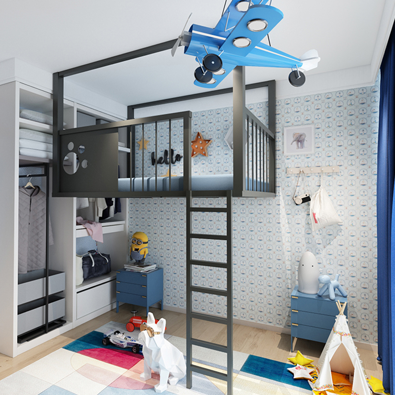 Children's elevated bed small apartment on the bed and under the empty duplex second floor bed simple modern single-upper wrought iron hammock suspension