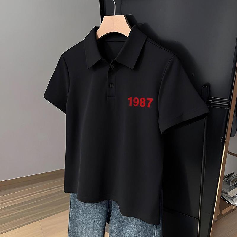 American Style Black Polo Shirt Short Sleeve Men's 2026 Summer New Trendy Brand Heavy Lapel Loose T-Shirt Casual Half-Sleeve