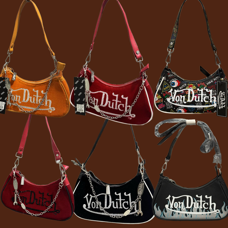 Von Dutch Foreign Order Bags Factory Clearance American-Style Shoulder Underarm Bag Real Shot Stock with Minor Imperfections