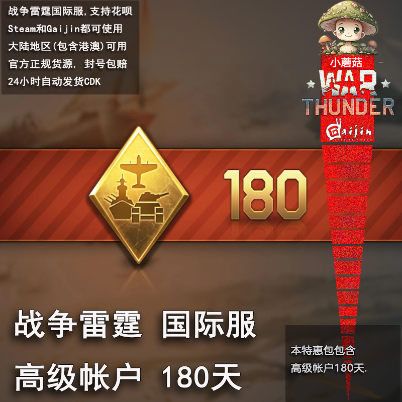 War Thunder 180-Day Premium Account Official Cdk