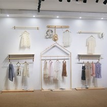 Clothing store childrens clothing log color display rack front side hanging gold solid wood combination hanger floor-to-ceiling display rack