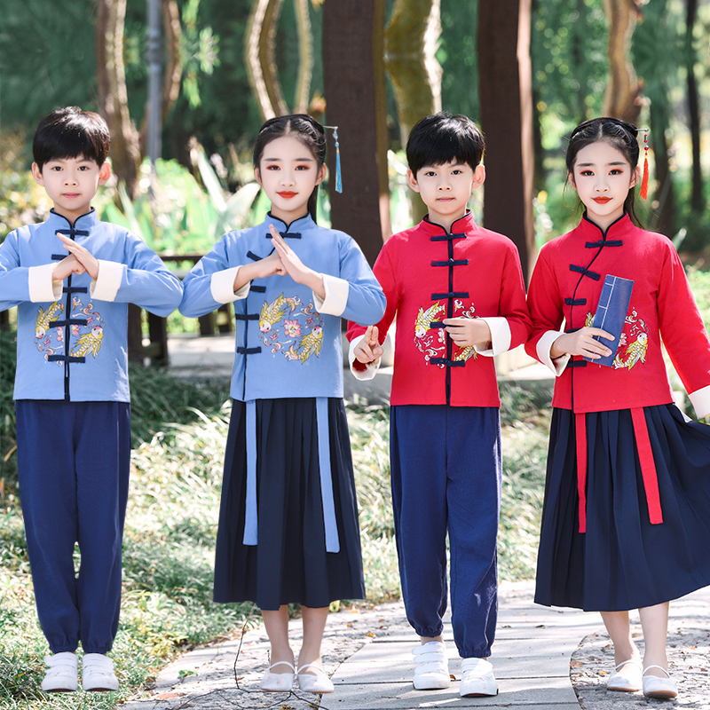 Children's costumes, Hanfu, Chinese school uniforms, boys and girls, reciting books, children's clothing, Republic of China style, boys and girls, three-character classics