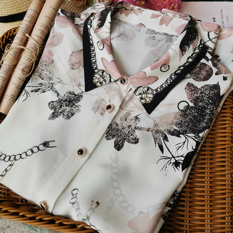 Upper body beauty drunk chao good match with water ink laminated dye printed real silk shirt woman long sleeve mulberry silk shirt