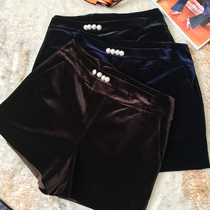 Can't find South Korea imported gold velvet high waist wide leg shorts women's autumn and winter loose wear boots pants