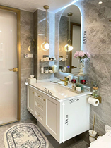 American oak bathroom cabinet combination bathroom wall-mounted solid wood washbasin integrated ceramic basin smart bathroom cabinet