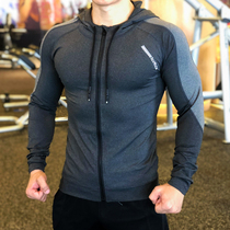 Spring and autumn long-sleeved fitness clothes mens tights High elastic quick-drying sports running compression training clothes top hooded sweater