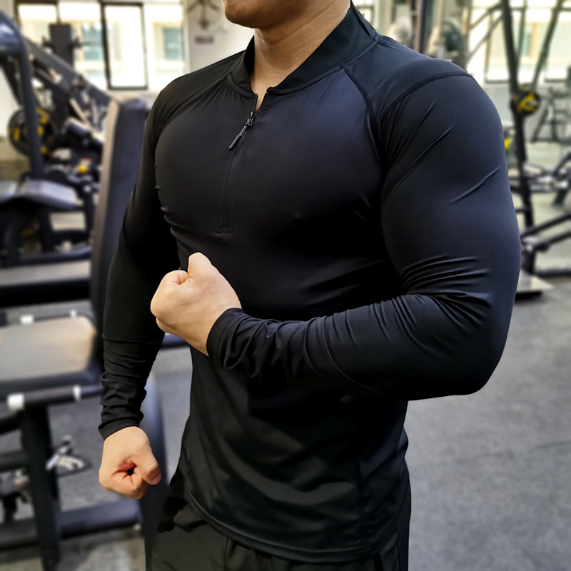 Tight Fit Men Fall White Fitness Long Sleeve Sport T-Shirt Speed Dry Breathable High Play Trainer Uniform Polo Shirt
