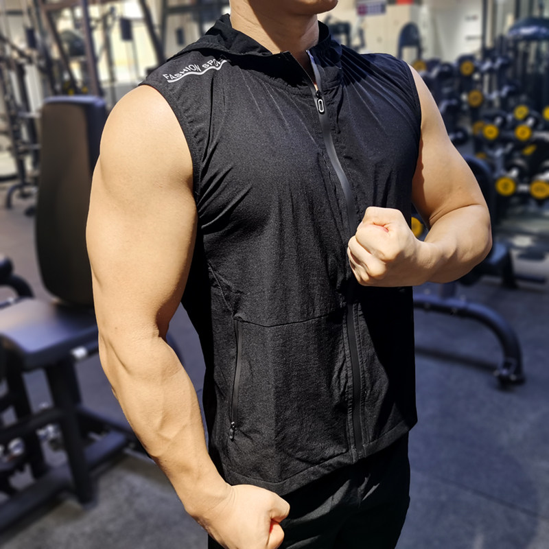 Fitness Tandem Hat Vest Men's Spring Summer Loose Sleeveless Sweatshirt Speed Dry Sports Running Training Even Cap Canon Shoulder Blouses