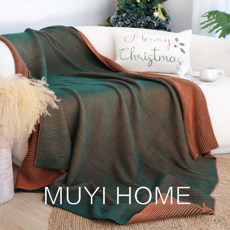 Christmas Fantasy Orange and Green Pure Cotton Blanket Living Room Sofa Blanket Bed Runner Blanket ins Style Retro Wool Throw Blanket