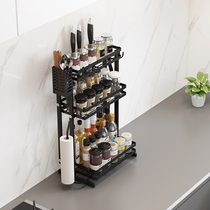 Kitchen multi-layer seasoning bottle shelf Knife holder seasoning rack countertop oil salt sauce and vinegar storage rack free installation folding