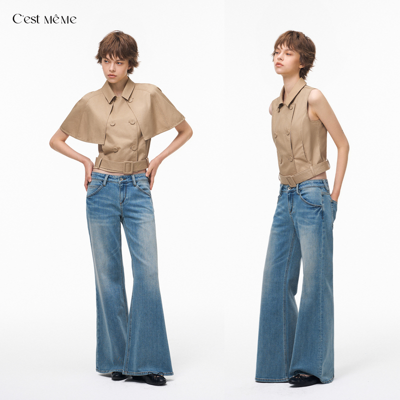 Cest Meme Niche Design Detachable Two-Way Cape Stylish Tencel Cotton Short Trench Coat Jacket for Women