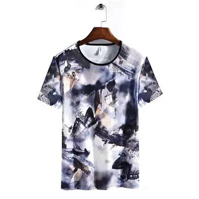Outdoor quick-drying clothes men's short sleeve T-shirt summer round neck breathable print quick-drying clothes large size Camouflage Ice Silk half-sleeve tide