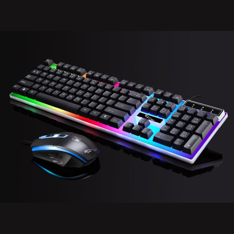 RGB wired keyboard sliding rat usb luminous keyrat suit chasing light leopard computer manipulator backlight office home