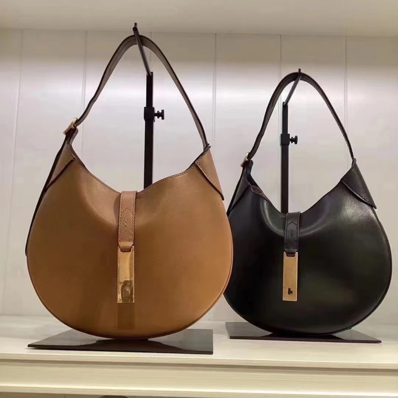 Zheng Xiujing's Same Style Small Polo Id Saddle Bag, Cowhide Leather Shoulder Hobo Underarm Bag, Handbag, Crossbody Croissant Bag