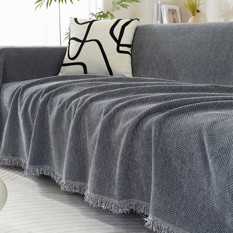 Sofa cover cloth scarves with wind herringbone veins all season universal sofa cushion Nordic cover towels full bag universal sofa cover-Taobao
