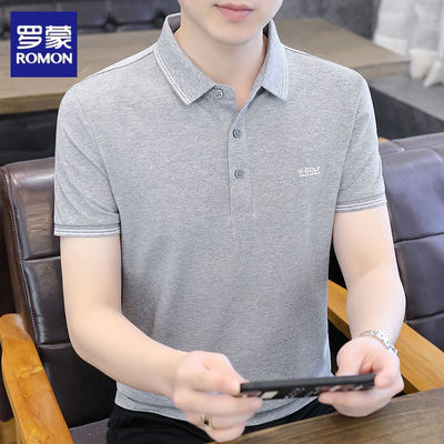 Romon Men's short-sleeved T-shirt polo shirt, summer thin cotton-like lapel top, men's ice silk half-sleeved T-shirt