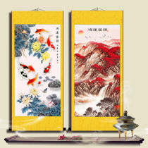 Traditional Chinese painting of good luck and abundance every year living room entrance hall decoration painting landscape painting of nine fish scroll hanging painting