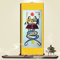 Fuxi and Nuwas union picture hanging painting Three Emperors snail patching up the sky to create a human being home living room entrance decorative painting rice paper hanging painting