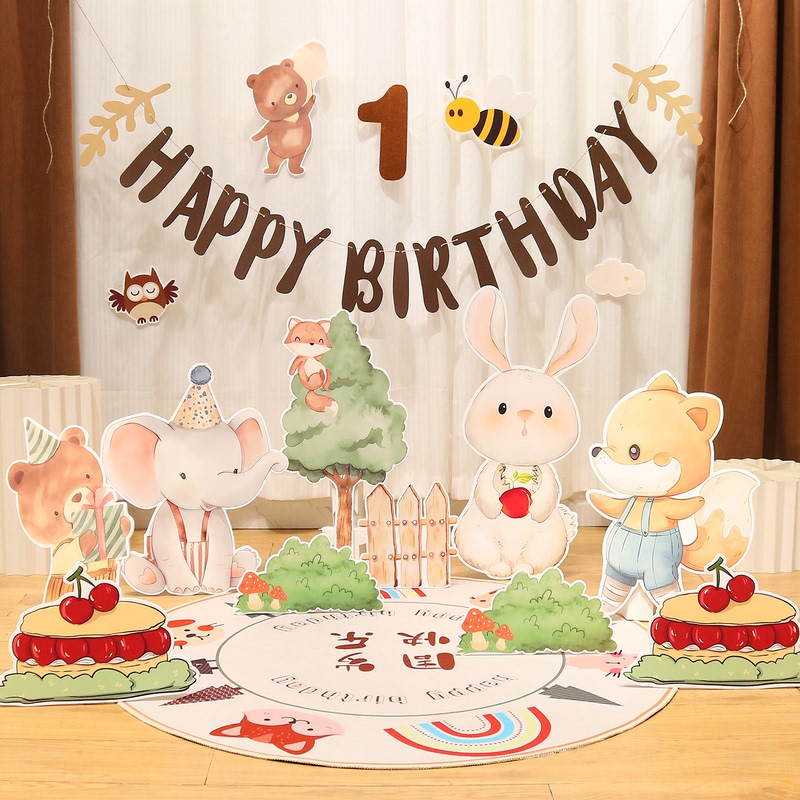 ins Forest-Themed Animal Decorations for Baby's First Birthday, 100-Day Celebration, Kt Board Party Decoration Background Wall ins Forest-Themed Animal Decorations for Baby's First Birthday, 100-Day Celebration, Kt Board Party Decoration Background Wall
