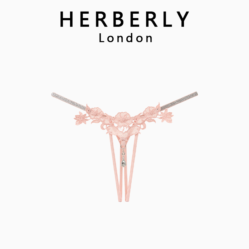 British Herberly Sexy Shiny Rhinestone Temptation Panties for Girls, Hot Cut Out Embroidered Open Crotch Thong