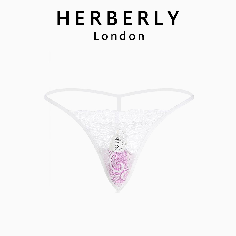 British Herberly Sexy Lace Women's Underwear, Thin Mesh Hollow-Out Thong with Floral Embroidery