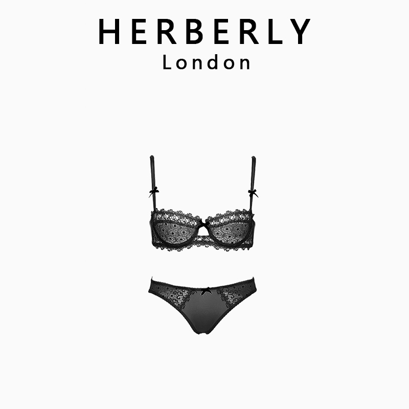 French Herberly Ultra-Thin Sexy Half-Cup Bra Set Lingerie for Women with Large Busts, Minimizing and Gathering, French-Style Bandeau
