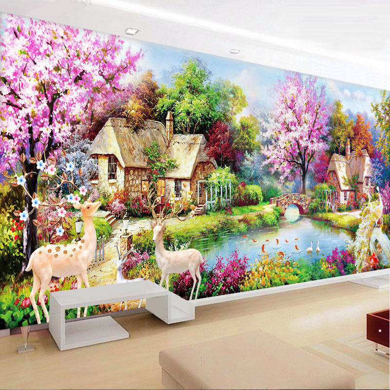 2021 new diamond painting full drill living-room with drilling cross embroidered scenic sticking point drilling brick and stone painting bedroom with great European style