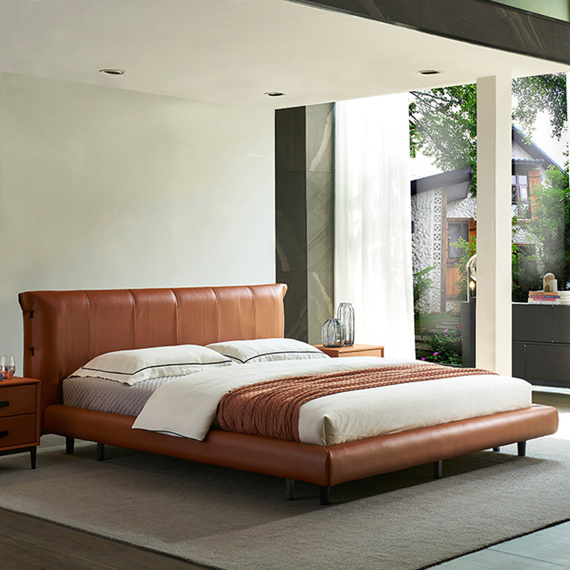 Leather bed Nordic modern minimalist small apartment double bed leather bed Italian minimalist ins net red bed master bedroom marriage bed