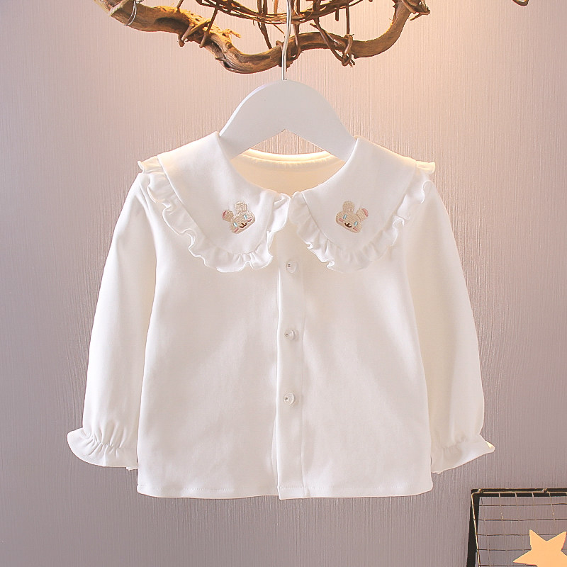 1-3-4-year-old girl spring clothing white undershirt spring autumn baby cardio-hoodie child clothing doll collar shirt 2