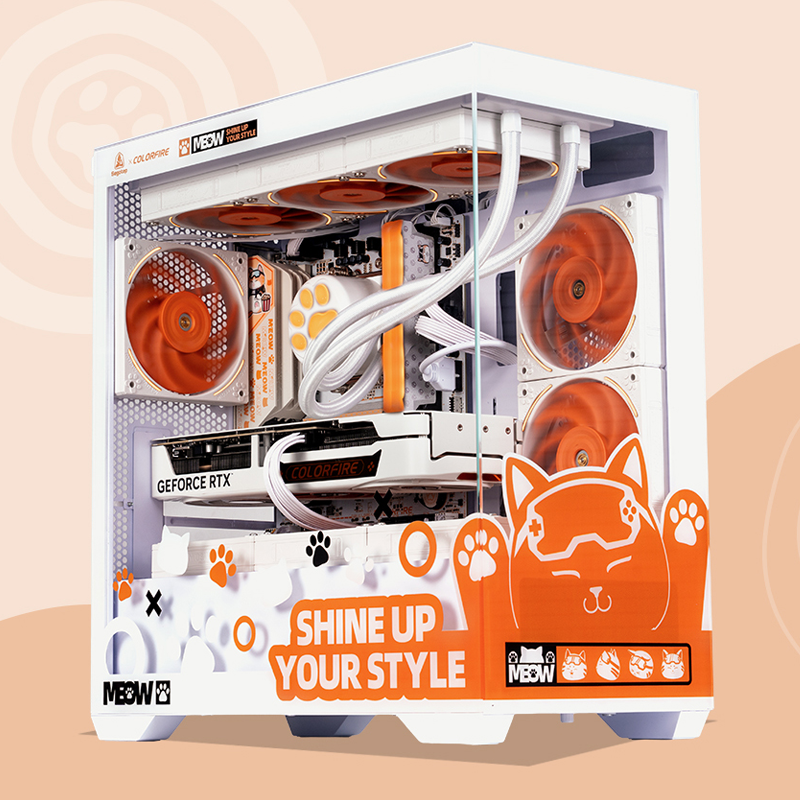 Colorful Orange Cat Pc U5 230F I5 12400F 13400 14600Kf 5060Ti 5060 Graphics Card Computer Pc DIY Assembly Gaming All-In-One Desktop Computer Complete Set