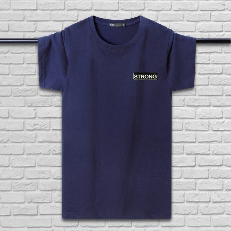 Đàn ông trung niên ngắn tay áo thun cotton cổ tròn cộng với phân bón XL lỏng tay áo nửa tay áo người béo thường áo thun unisex