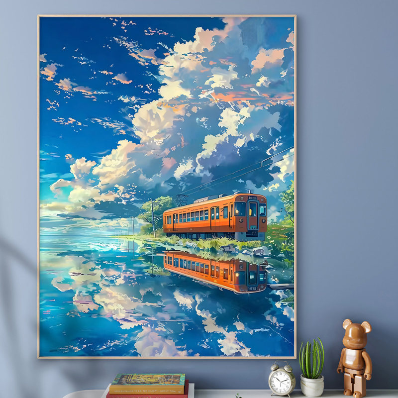 Hayao Miyazaki's Sky and White Clouds Healing Digital Oil Painting DIY Hand-Filled Coloring Landscape Oil Painting Decorative Painting Hayao Miyazaki's Sky and White Clouds Healing Digital Oil Painting DIY Hand-Filled Coloring Landscape Oil Painting Decorative Painting