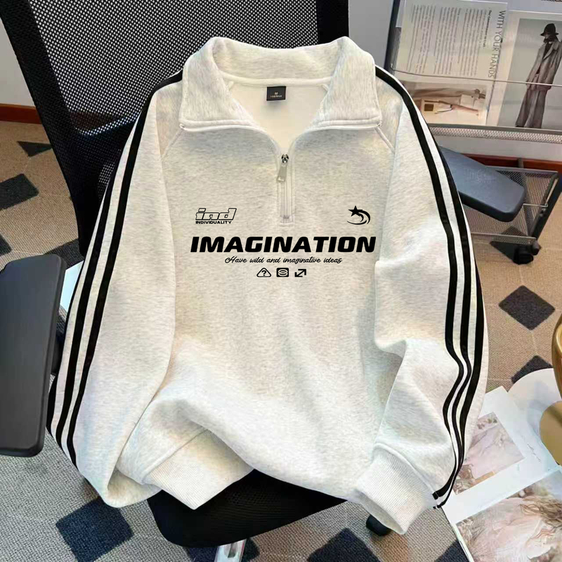 American-Style Trendy Brand Three-Stripe Polo Collar Half-Zip Sweatshirt for Women, 2026 Spring Thin Design, Preppy Style Jacket American-Style Trendy Brand Three-Stripe Polo Collar Half-Zip Sweatshirt for Women, 2026 Spring Thin Design, Preppy Style Jacket