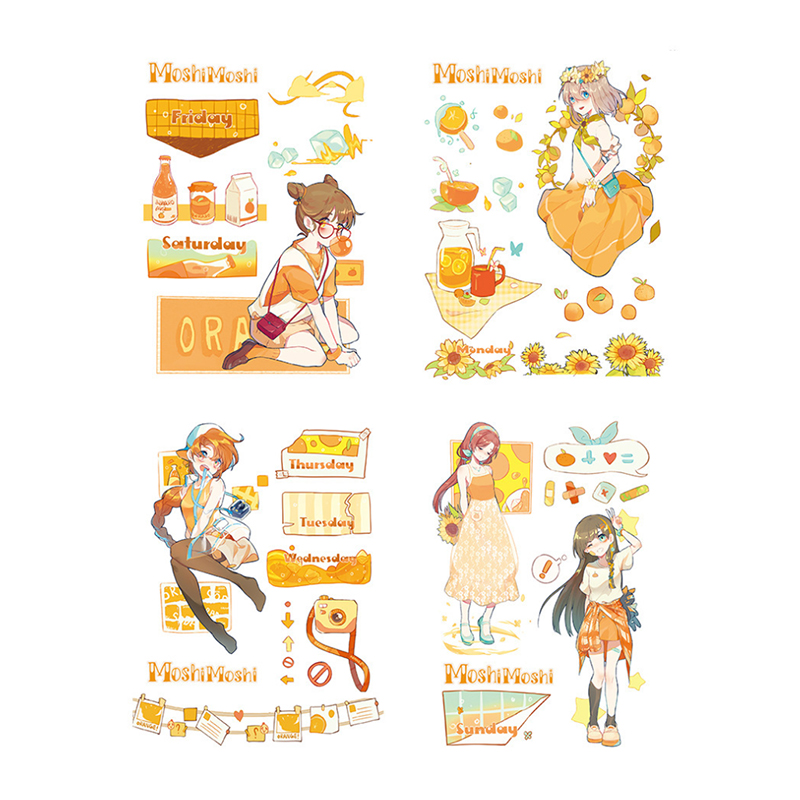 Moshimoshi Stickers (4 In)Cartoon lovely Wood in Hand account Stickers diy source material daily expression diary decorate Girlish heart Paper and tape