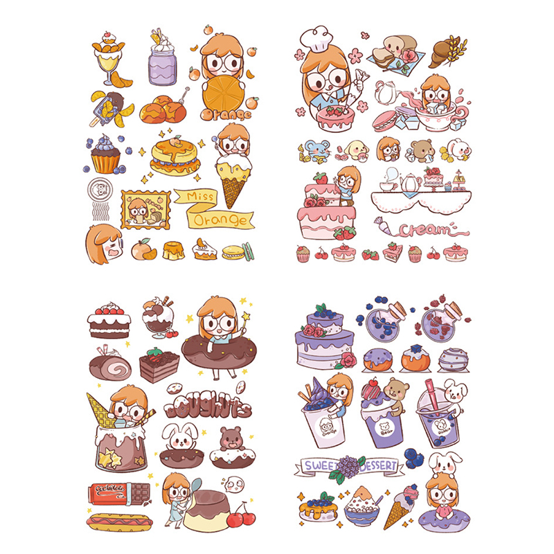 Little Orange Food (4 Pieces)Cartoon lovely Wood in Hand account Stickers diy source material daily expression diary decorate Girlish heart Paper and tape