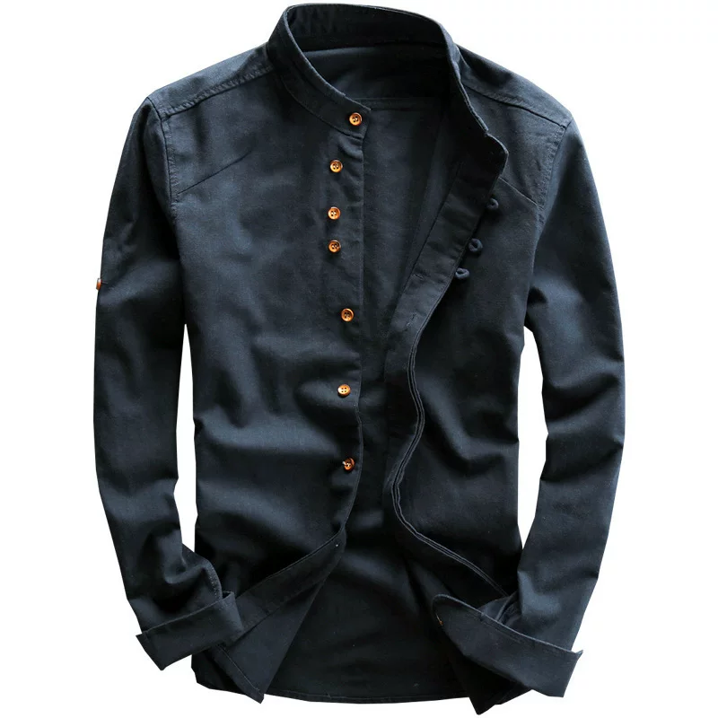 Shirt, retro long-sleeve, Chinese style, cotton and linen, sun protection, plus size