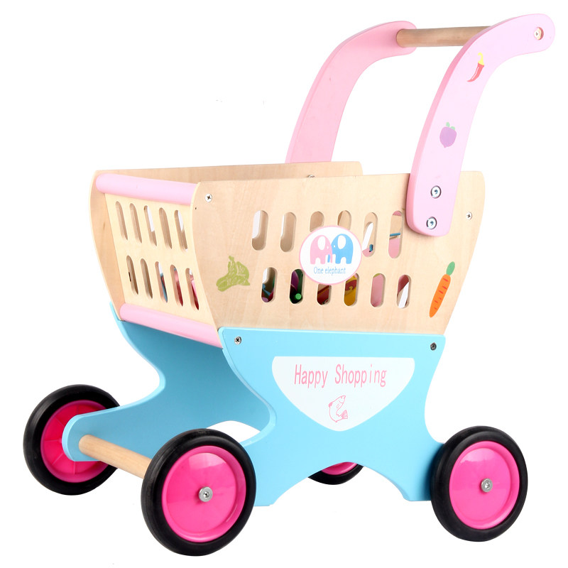Male Girl Wooden Emulation Costume House Wine Kitchen Children Supermarket Shopping Cart Suit Trolley Toy 2-3-6 years old