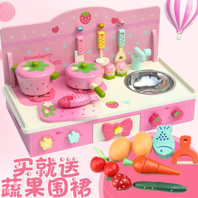 Wooden Gas Hearth cooking Morning teaches Costume House Wine Children Kitchen Emulation Cookware Sets Group Male Girl Toy Presents