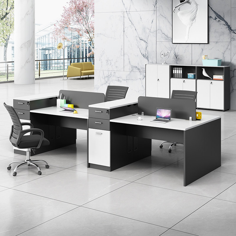 Staff desk and chair combination office desk modern minimal screen station with cabinet finance staff table 46 people